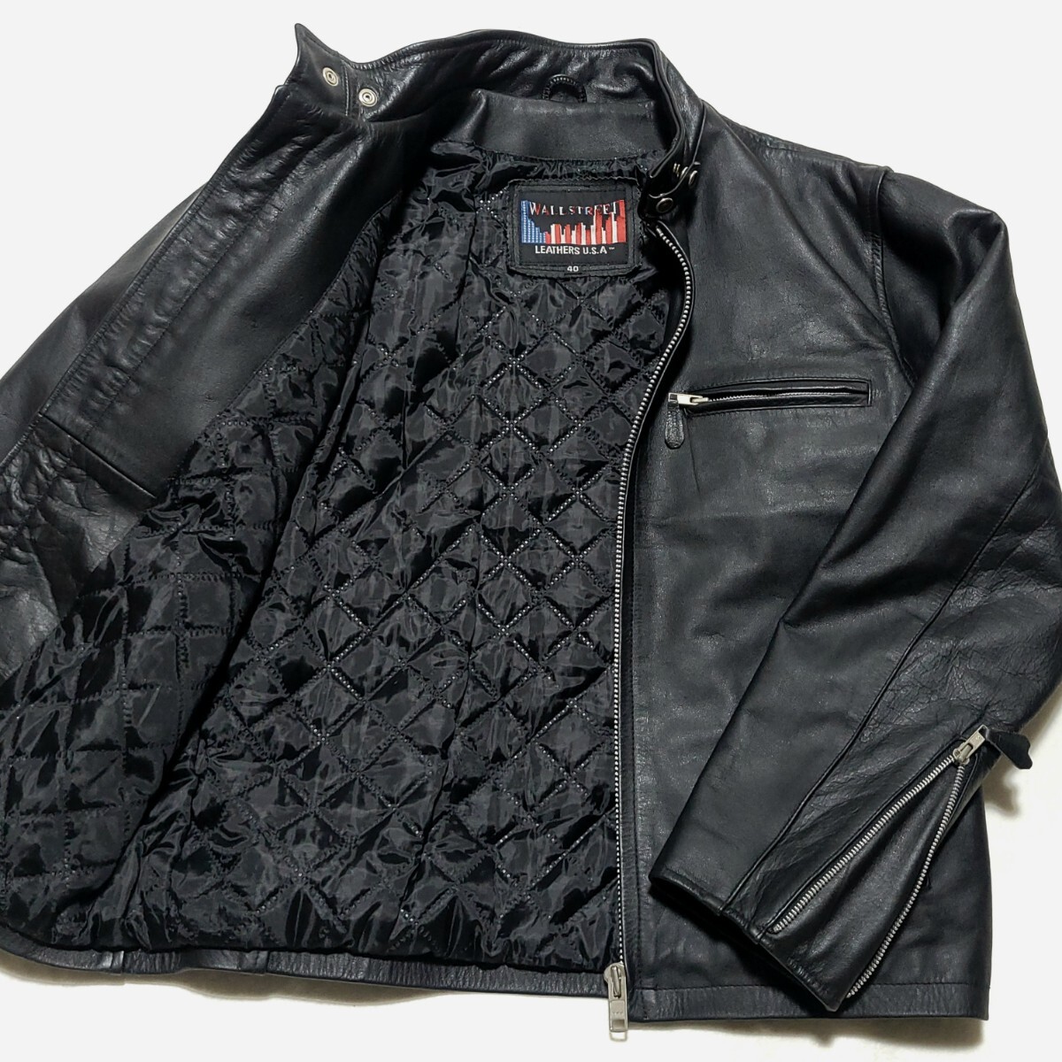 極美品/L相当 ウォール ストリート WALLSTREET ライダース ジャケット シングル レザー 本革 牛革 USA メンズ 紳士 バイカー ブラック 黒拍卖