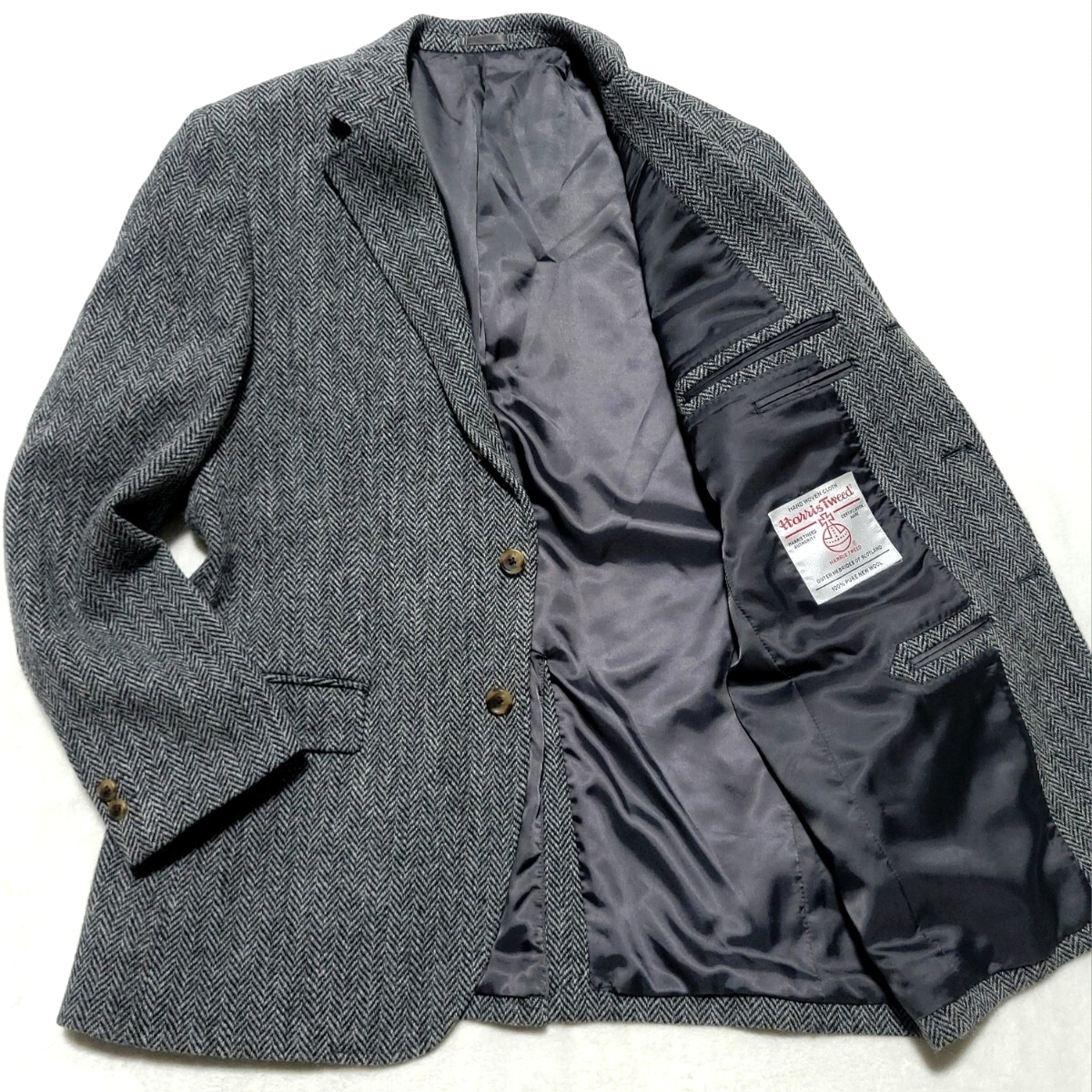 極美品/希少185サイズ/ヘリンボーン ■ OXFORD CLASSIC ハリスツイード テーラード ジャケット シングル アンコン メンズ 紳士 ビジネス拍卖