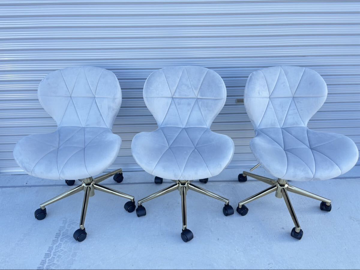 【直接引取り限定】ASHEL ブリリアント 3脚 シャイニー ベロア キャスター ゴールド デスクチェア 回転チェア チェア 韓国風 mw0768拍卖