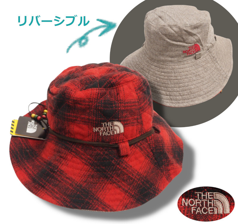 新品正規 ノースフェイス 海外限定 リバースブル QUILTING DOUBLEFACE ハット/帽子 レディースS レッド(RED)拍卖