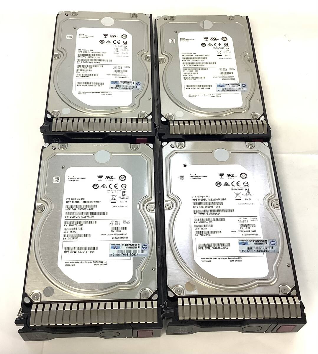 S7102034 HP 2TB SAS 7.2K G8マウンタ 3.5インチ HDD 4点 【中古動作品】拍卖