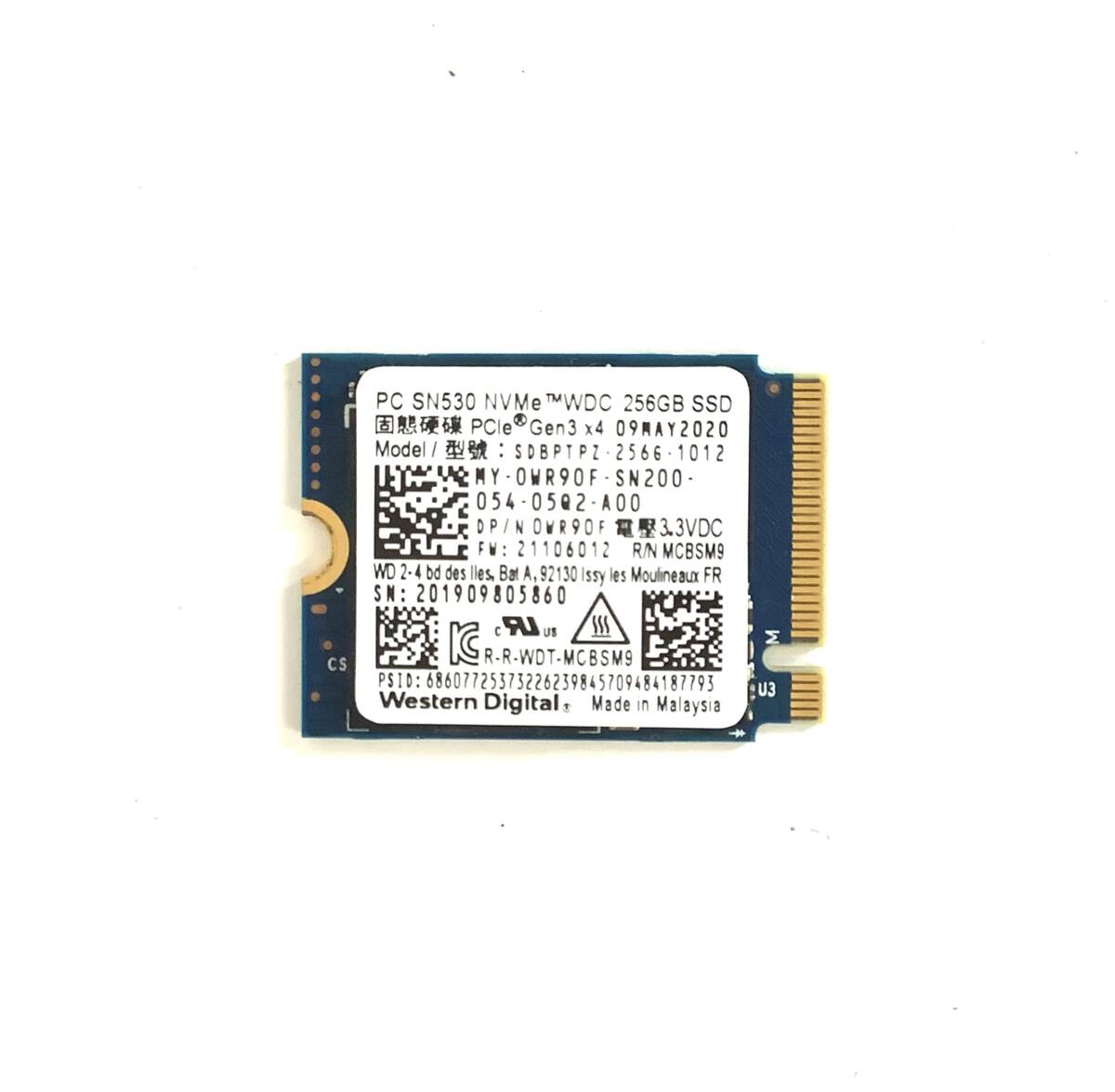 S71003158 WD PC SN530 NVMe 256GB SSD 1点 使用時間:11154【中古動作品】拍卖
