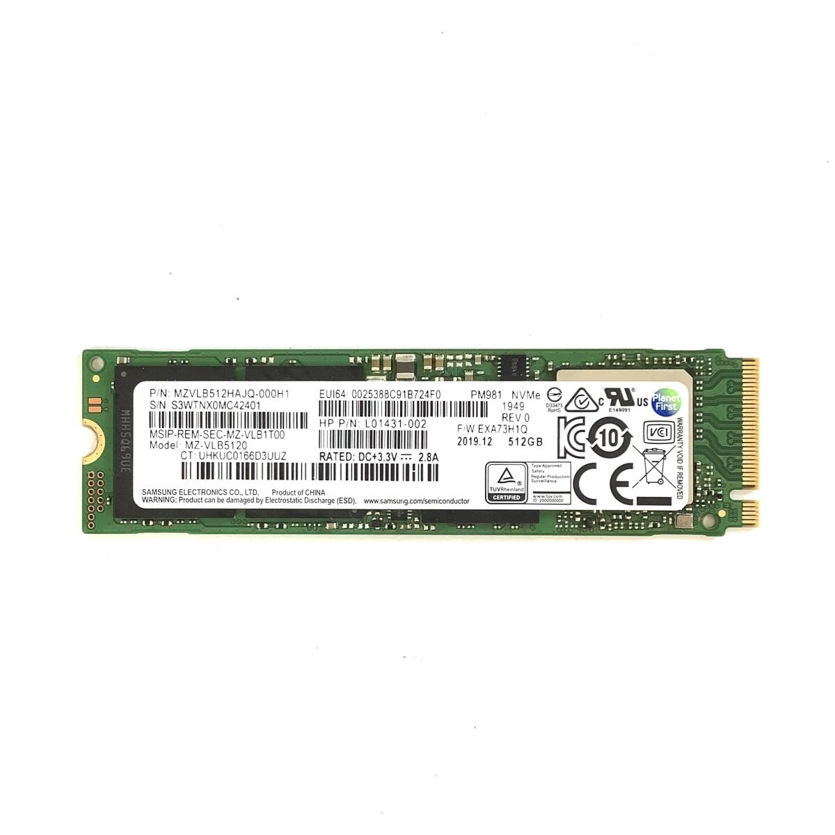 S71003154 SAMSUNG NVMe 512GB SSD 1点 使用時間:14438【中古動作品】拍卖