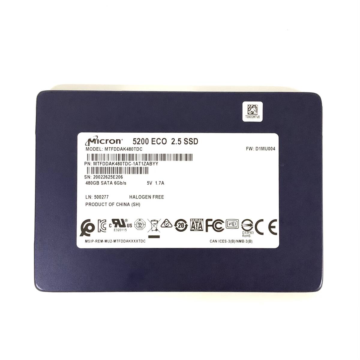 S71008164 Micron SATA 480GB 2.5インチ SSD 1点 使用時間:42817【中古動作品】拍卖
