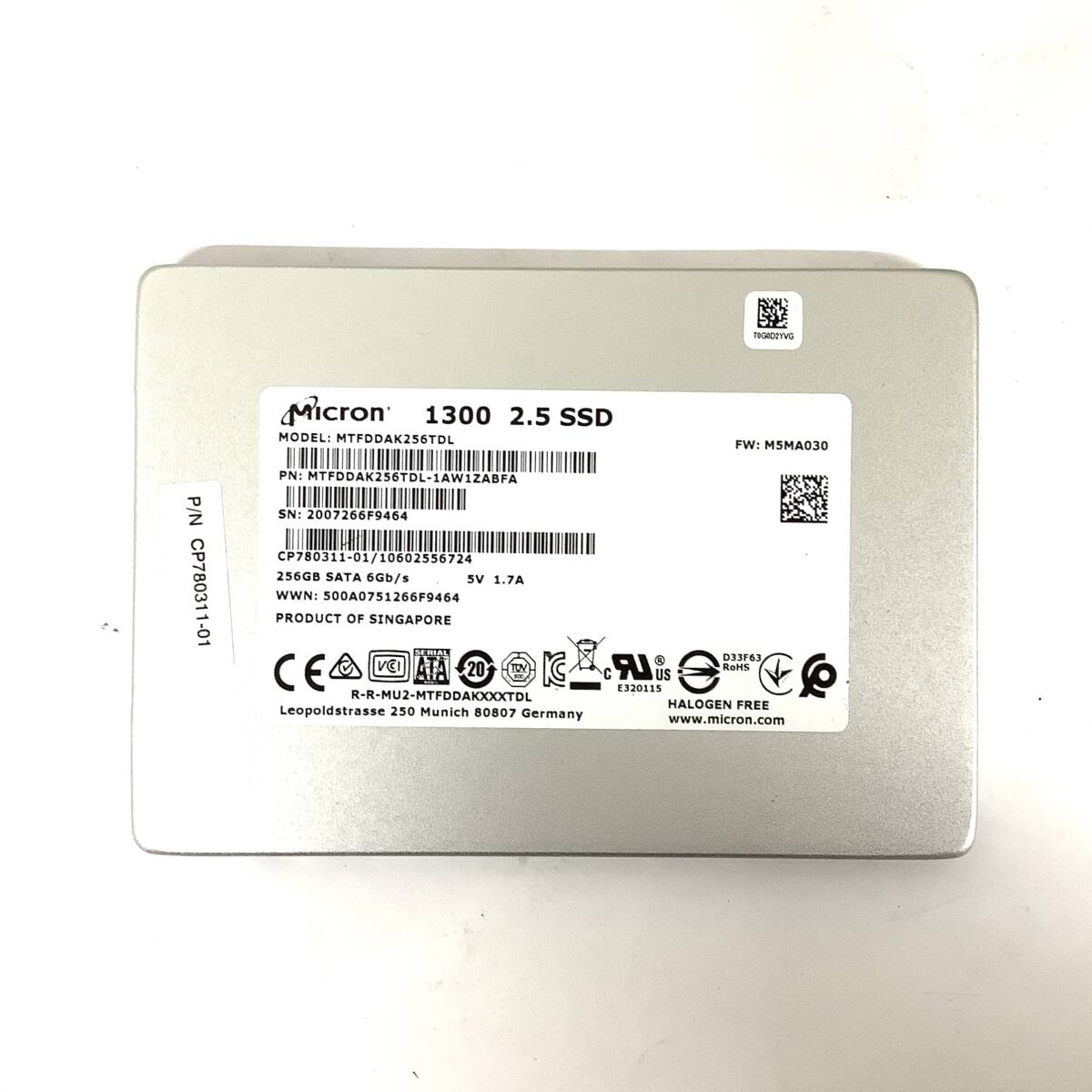 S71021153 Micron 1300 SATA 256GB 2.5インチ SSD 1点 使用時間:1908【中古動作品】拍卖