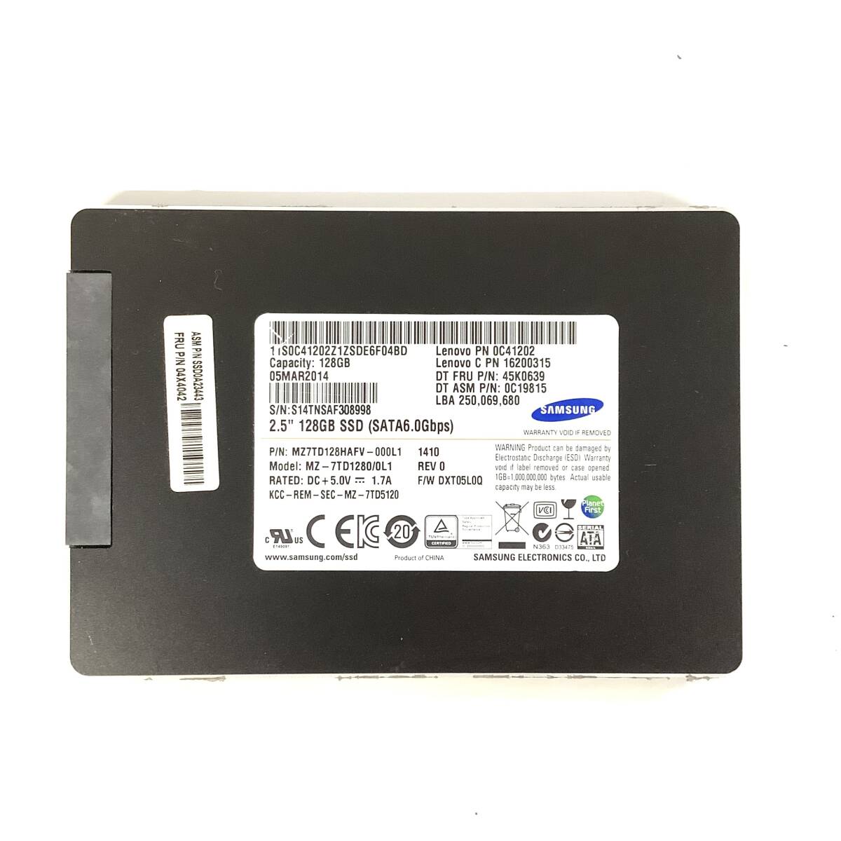 S71023152 SAMSUNG SATA 128GB 2.5インチ SSD 1点 使用時間:8087【中古動作品】拍卖