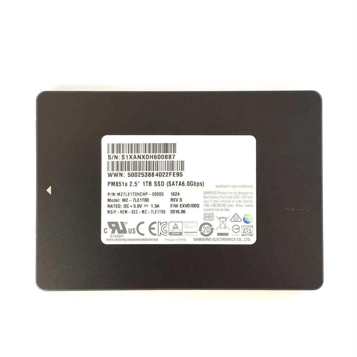 S71028151 SAMSUNG PM851a SATA 1TB 2.5インチ SSD 1点 使用時間:31235【中古動作品】拍卖