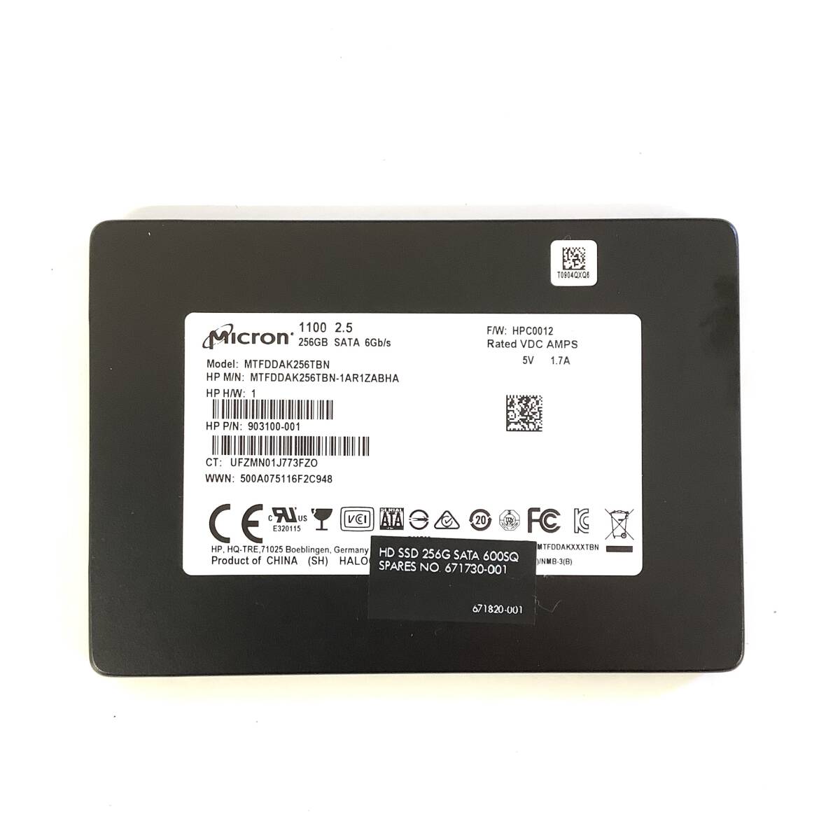 S71029150 Micron SATA 256GB 2.5インチ SSD 1点 使用時間:14638【中古動作品】拍卖