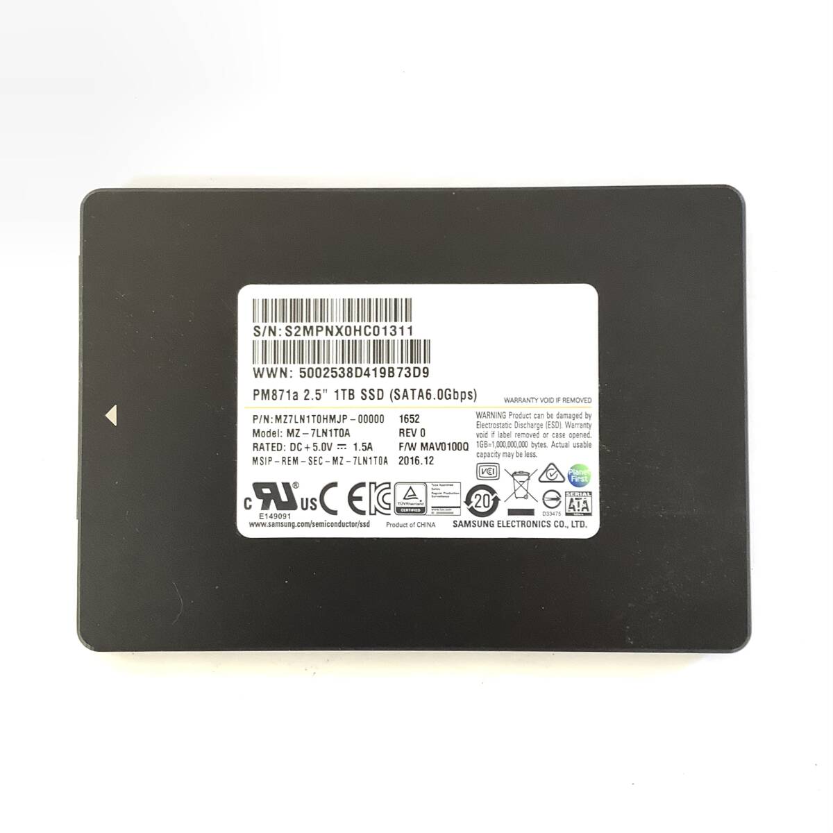 S71030151 SAMSUNG PM871a SATA 1TB 2.5インチ SSD 1点 使用時間:13720【中古動作品】拍卖