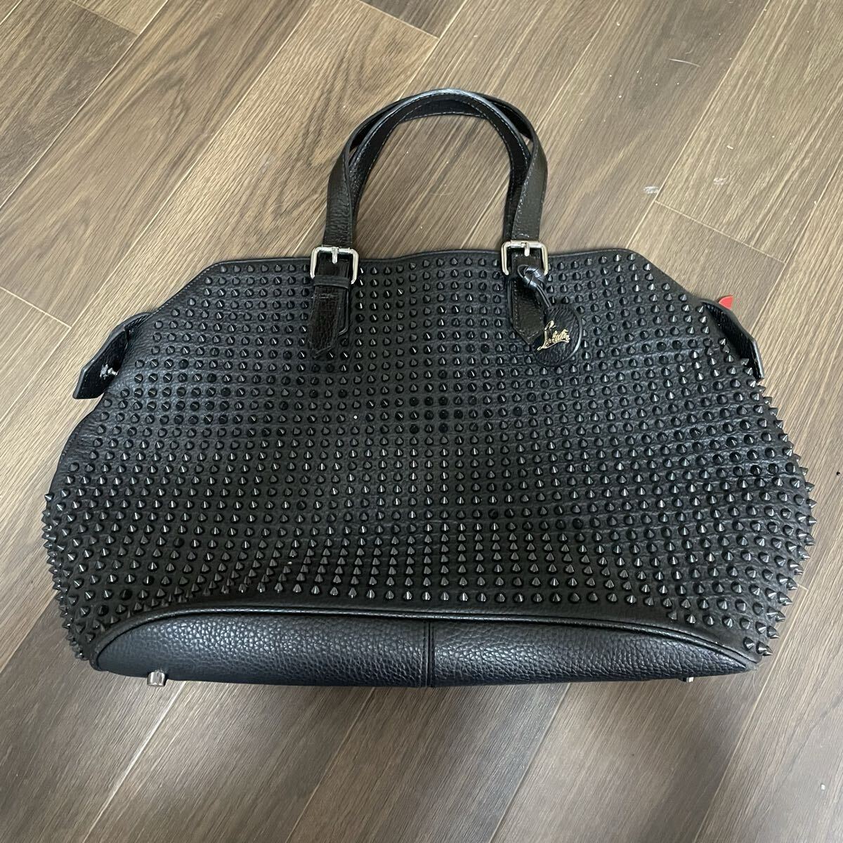 1円〜 Christian Louboutin クリスチャンルブタン ハンドバッグ トートバッグ Hand Bag スタッズ トゲトゲ レザー 革 ブラック 黒拍卖