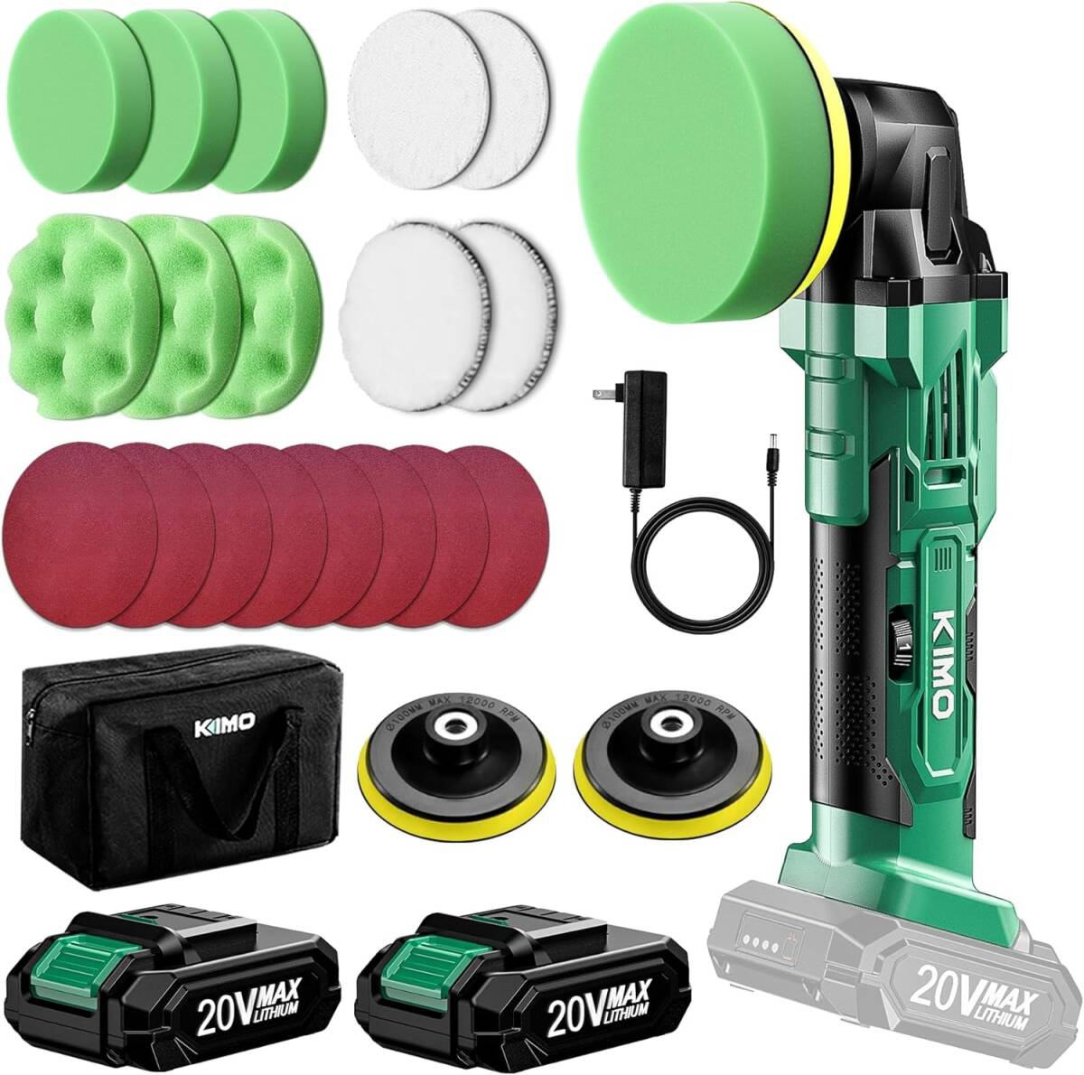 【新品】 KIMO 電動ポリッシャー 車 2.0AHバッテリー*2個 コードレス ダブルアクションポリッシャー拍卖