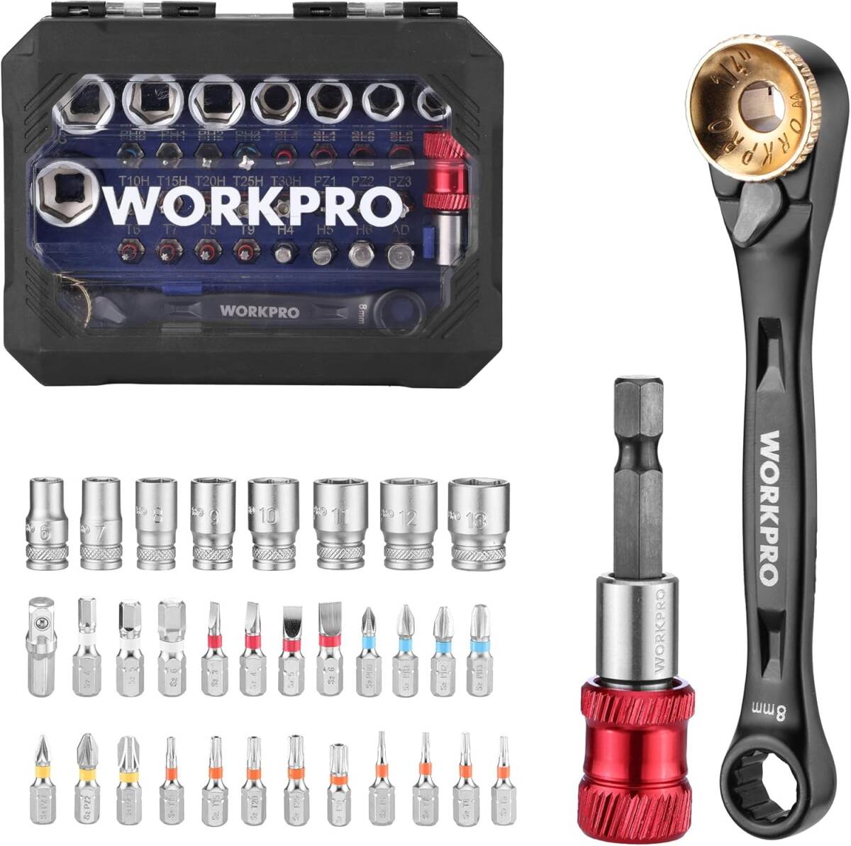【新品】 WORKPRO ソケットレンチセット ドライバーセット ビットラチェットセット拍卖