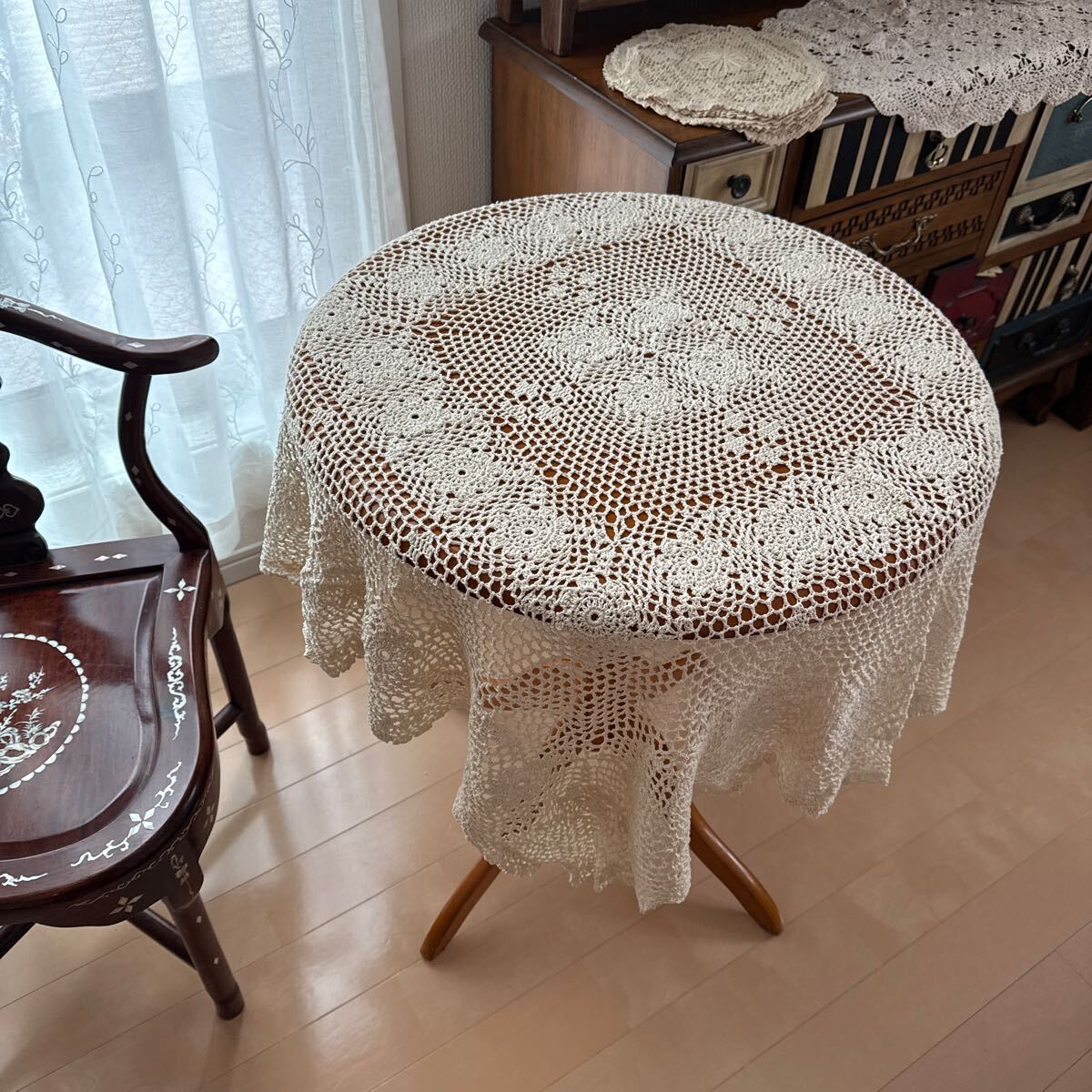 正方形 手編み レース編み テーブルクロス 25拍卖