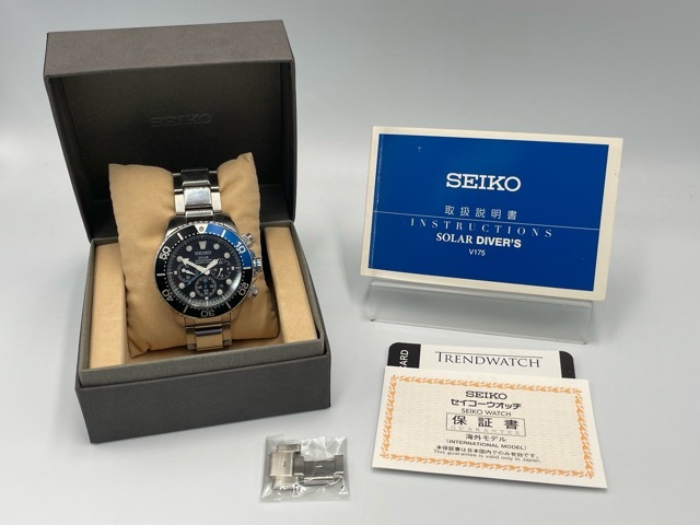 275/N279 ★ SEIKO/セイコー V175-0AD0 ダイバーズ ソーラー クロノグラフ デイト メンズ腕時計 黒文字盤拍卖