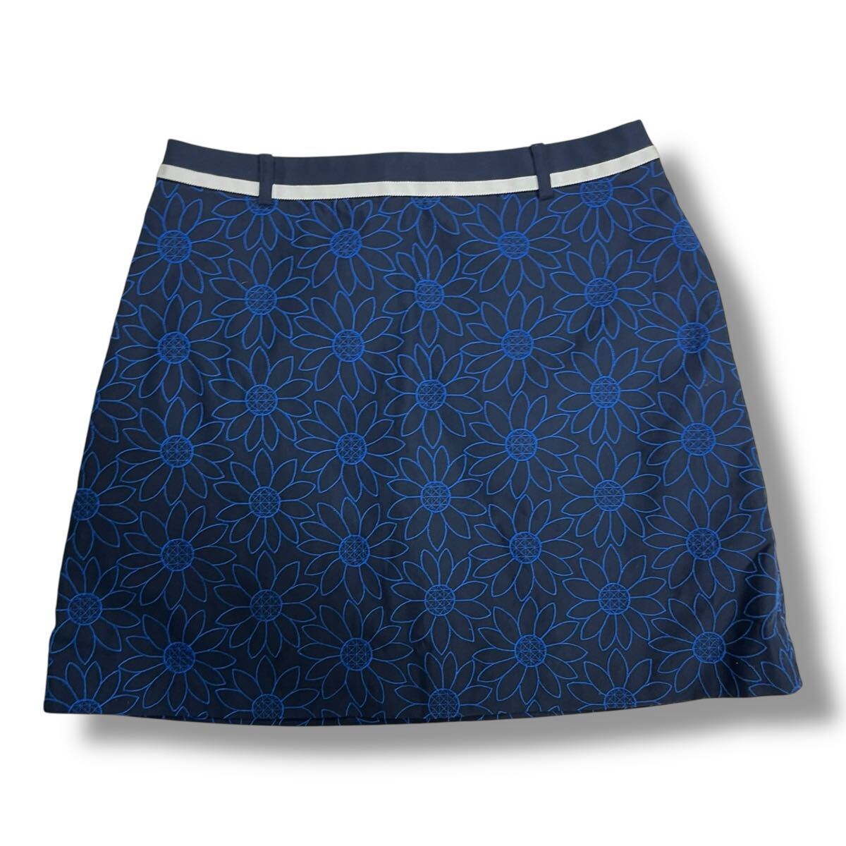 (TK1010)【美品】 LANVIN SPORT ランバン スポール 台形 ミニスカート ネイビー 花柄 総柄 スポーツ 定番 カジュアル 40拍卖