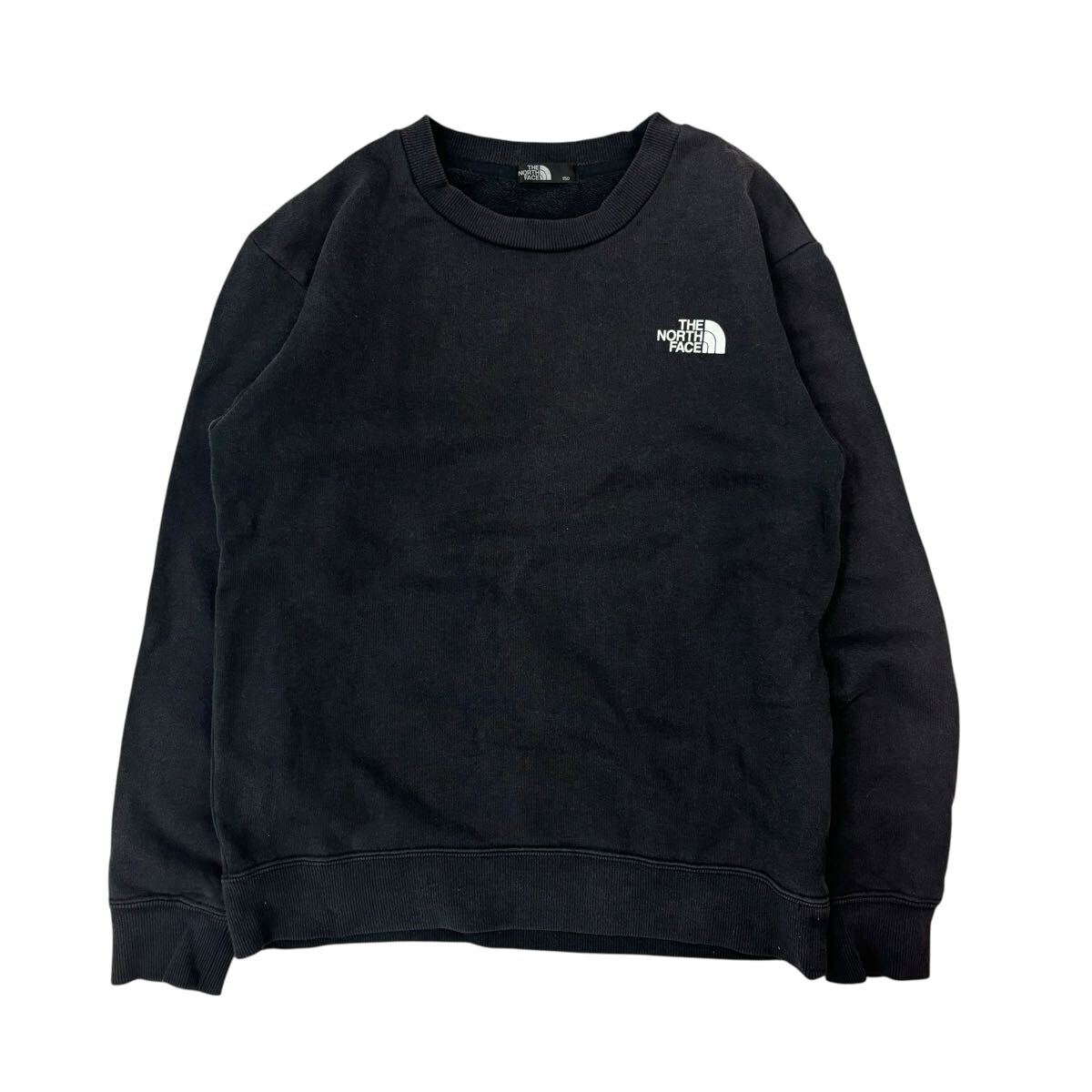 (KA1022) THE NORTH FACE ノースフェイス キッズ スウェット トレーナー ブラック ロゴプリント クルーネック 丸首 150サイズ 迷彩 カモ拍卖