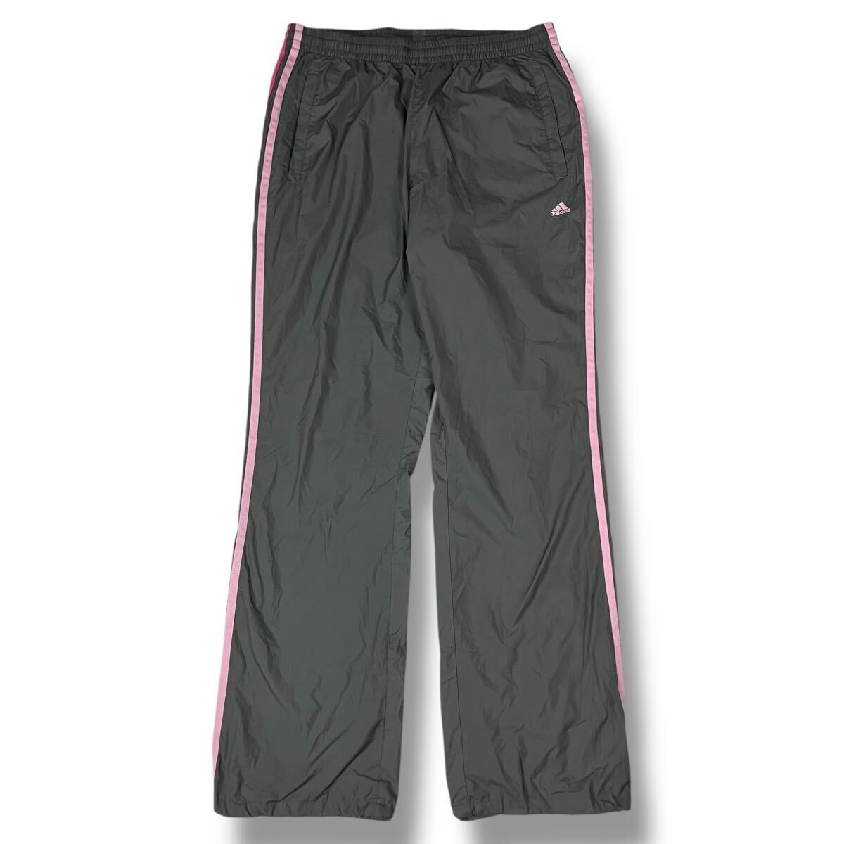 (TS1025) ADIDAS clima365アディダス トラックパンツ ジャージパンツ シャカパン ワンポイントロゴ スリーストライプ グレー×ピンク O拍卖