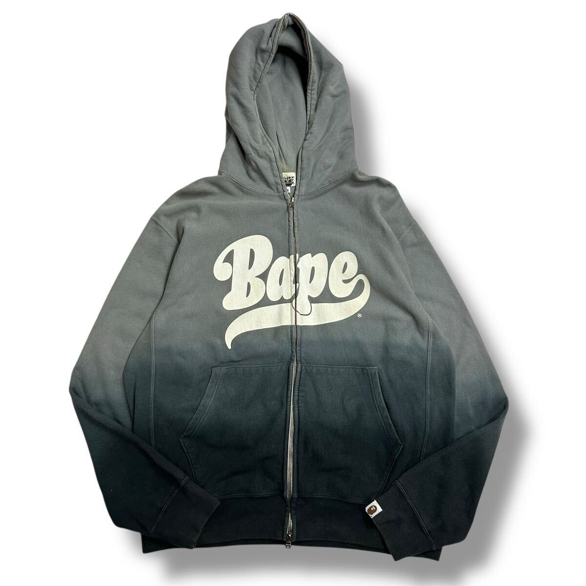 1027MS 【日本製】 A bathing ape パーカー フーディー BAPE エイプ ベイプ グラデーション ダブルジップ ジップアップパーカー グレー系 M拍卖