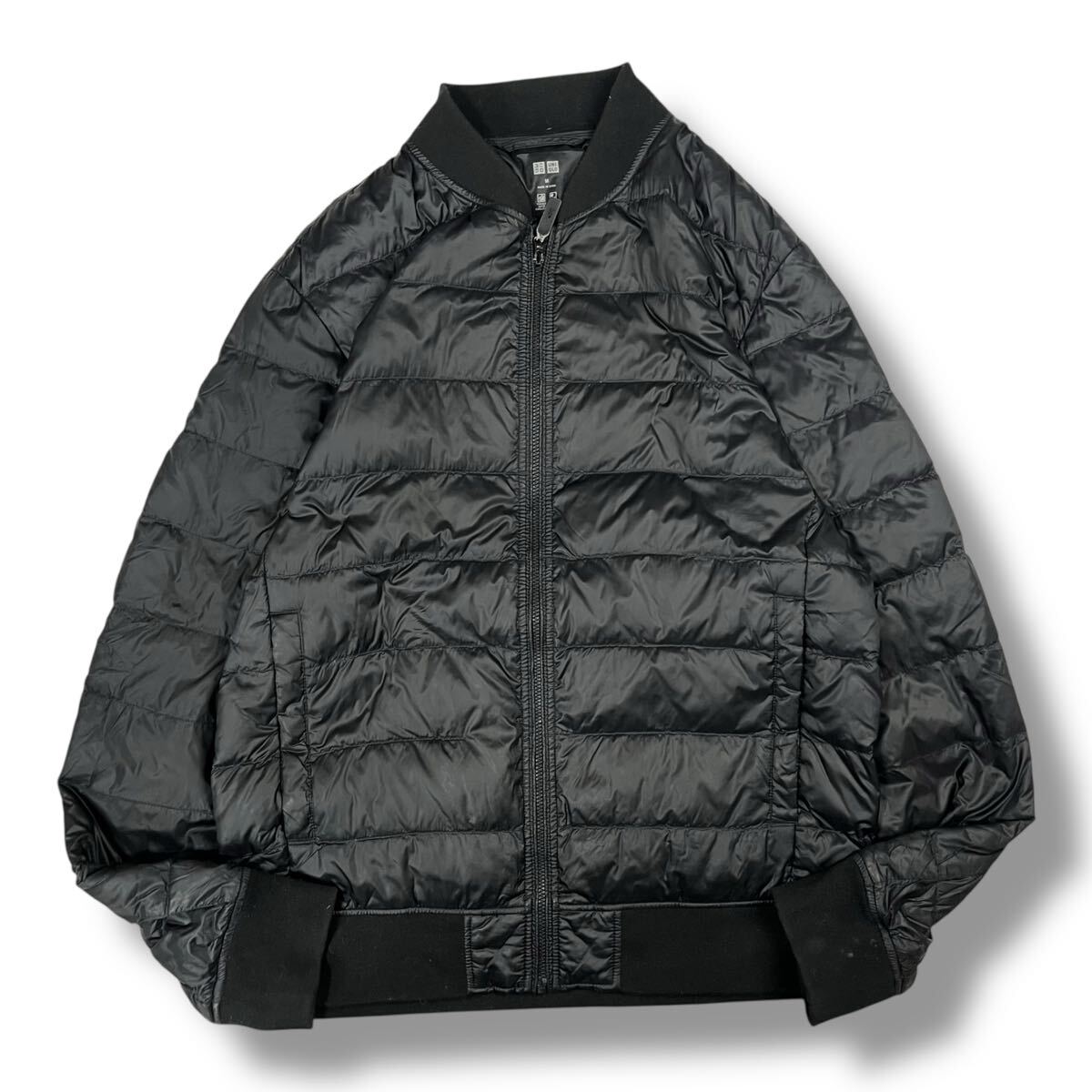 (TK1028) UNIQLO ユニクロ ウルトラライト ダウンジャケット リブ ブルゾン ブラック MA-1タイプ 軽量 防寒 定番 M拍卖