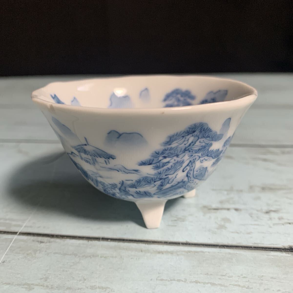 平戸 光雲作 染付 山水絵 お猪口 ぐい呑み おちょこ (A-3140)拍卖