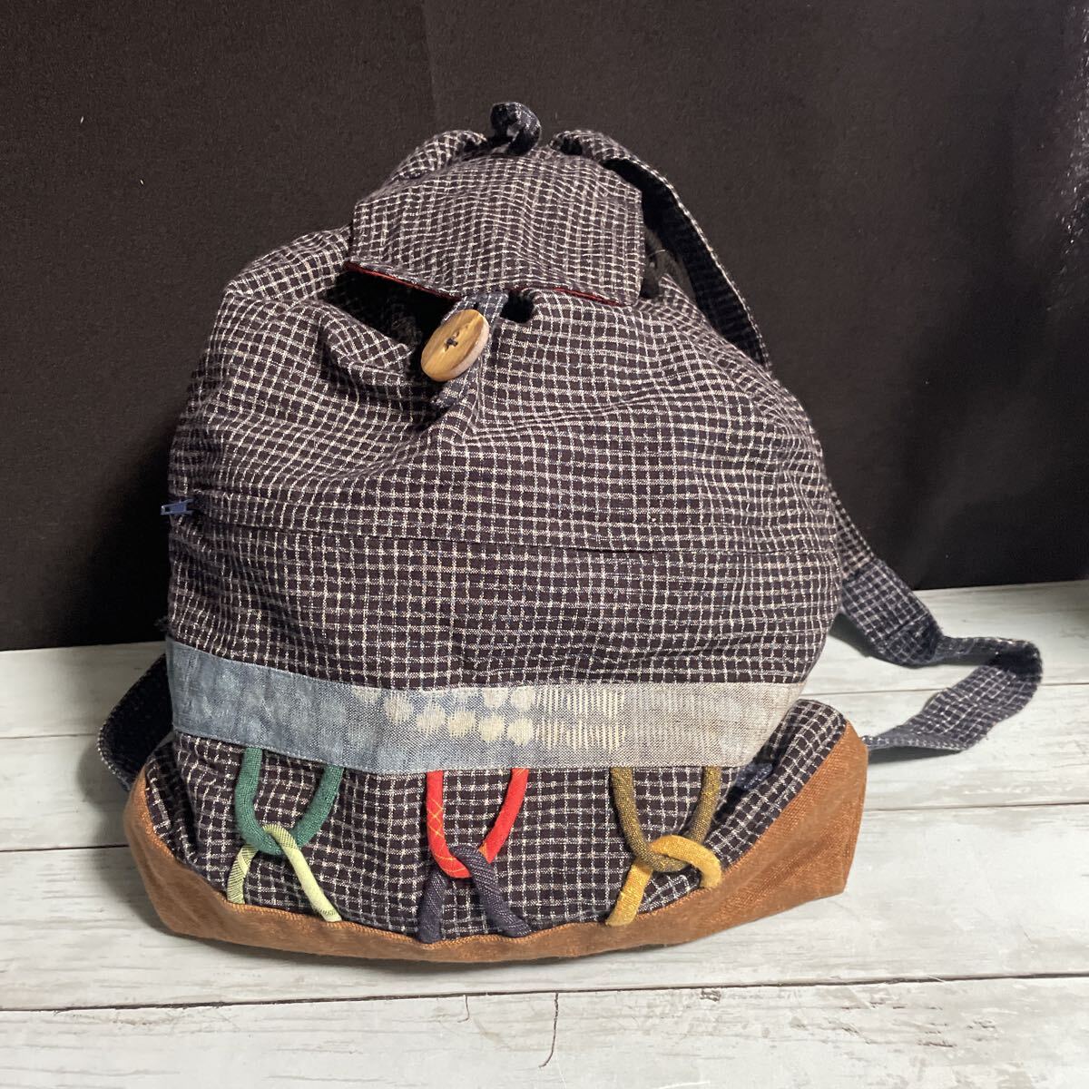 リュックサック 絣 バッグ 生地 リメイク素材 ハンドメイド 型染め 絣 リメイク パッチワーク カスリ (A-3182)拍卖