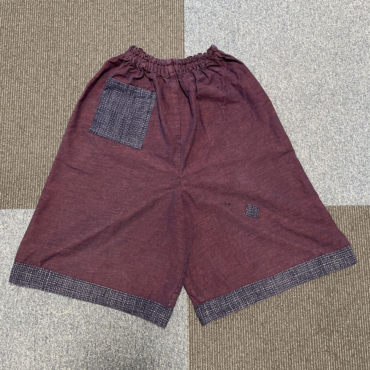 ☆ズボン 久留米絣 短パン パンツ もんぺ 野良着 リメイク素材 ハンドメイド パッチワーク かすり ポケット付き ウエストゴム (A-3199)拍卖