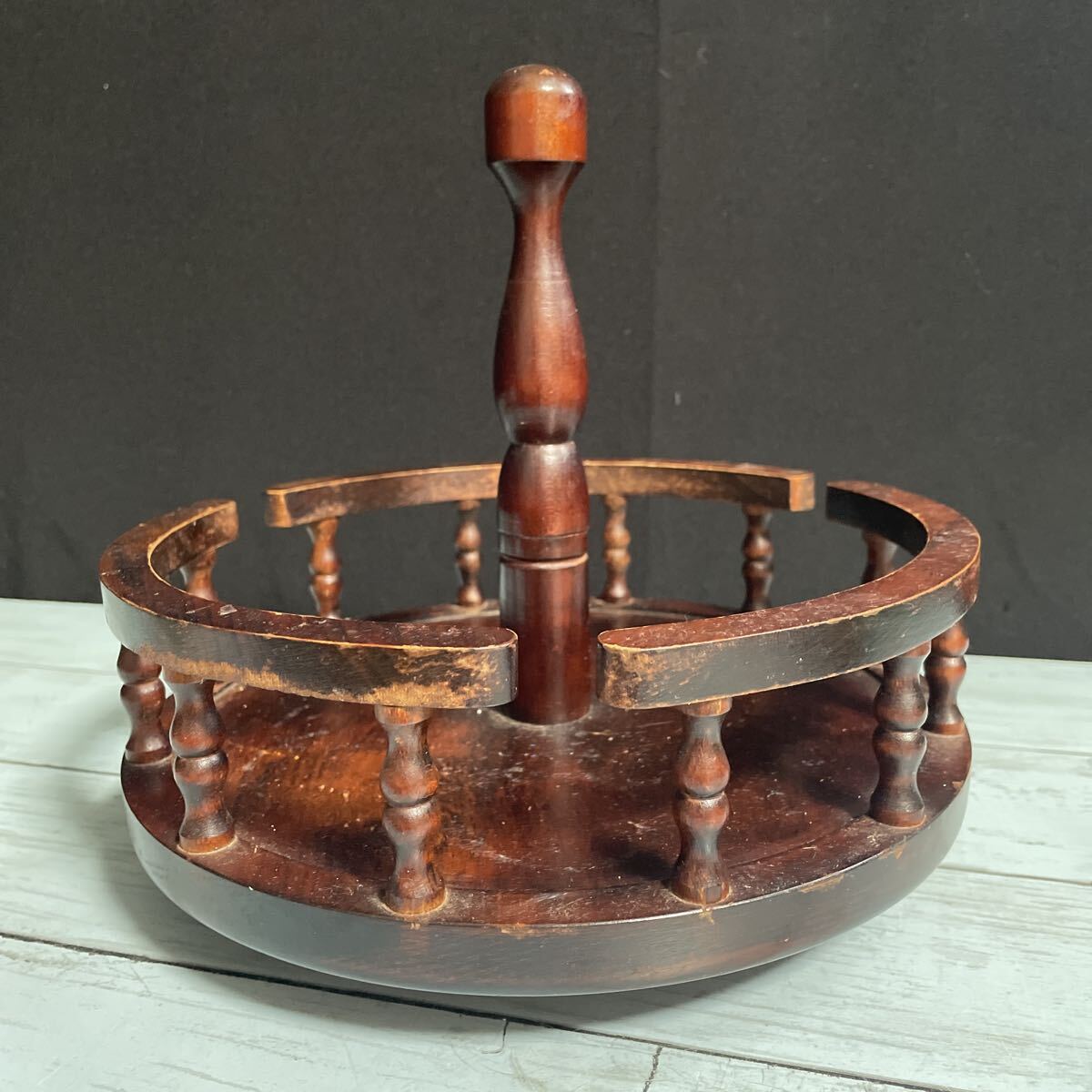 木製回転カスター台 木製 回転 カスター台 卓上回転小物収納 調味料スタンド 昭和レトロ 回転式 卓上トレー 小物収納 キッチン雑貨(A-3205)拍卖