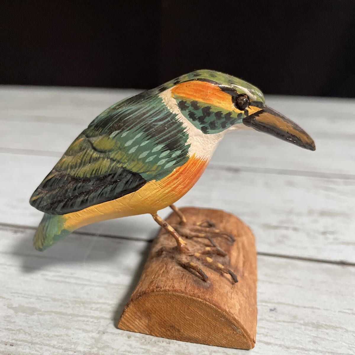 野鳥彫刻 カワセミ バードカービング 野鳥 鳥 小鳥 木彫り 木製 彫刻 木工芸 インテリア オブジェ 置物 飾り物 雑貨 小物 レトロ (A-3232)拍卖