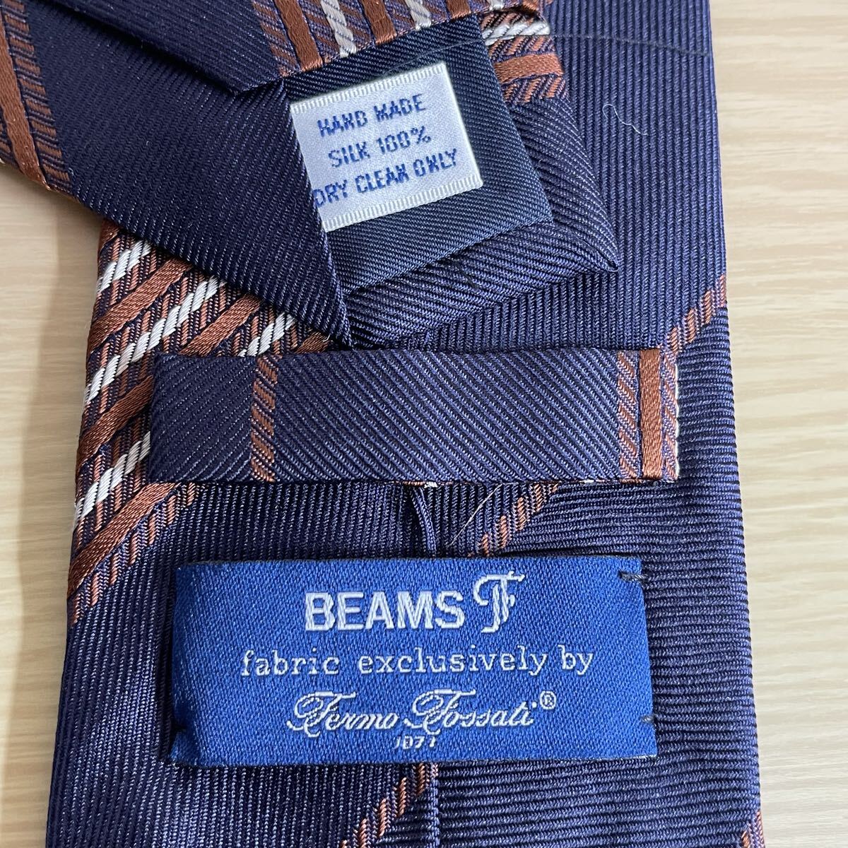 BEAMS F(ビームスエフ)ビームスFダーク紺色茶線ストライプ模様ネクタイ拍卖