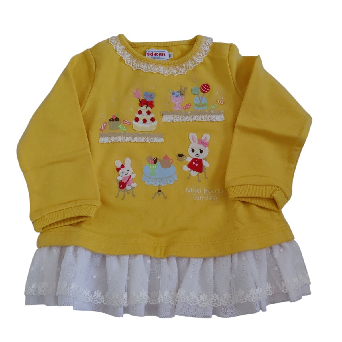 ☆半額以下☆タグ付き☆ミキハウス うさこちゃんの裾フリルトレーナー(80cm)拍卖