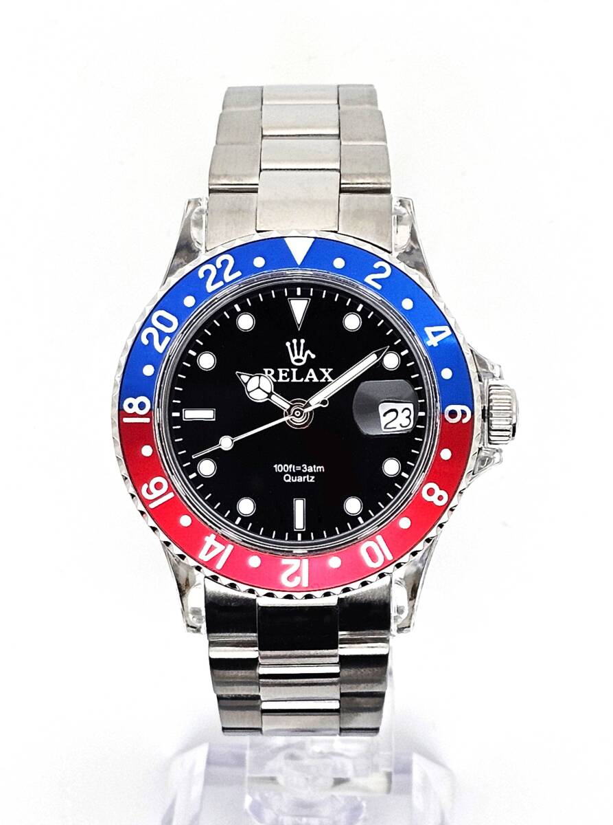 RELAX リラックス 王冠ロゴ GMTX3-S カスタム腕時計 GMT 青/赤 ペプシ 24H回転ベゼル 世田谷ベース 所ジョージ拍卖
