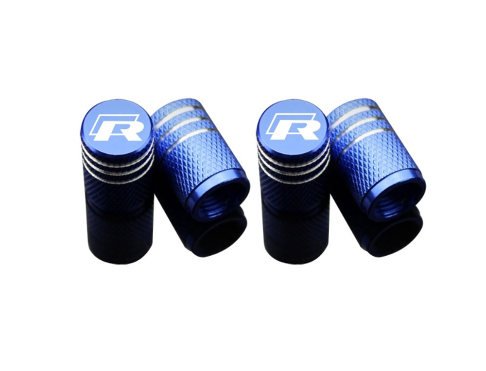 VW 全車種対応 R-LINE 青 4個 タイヤ エアーバルブキャップ ゴルフ ビートル ジェッタ CC ポロ ボラ パサート トゥーラン ティグアン拍卖