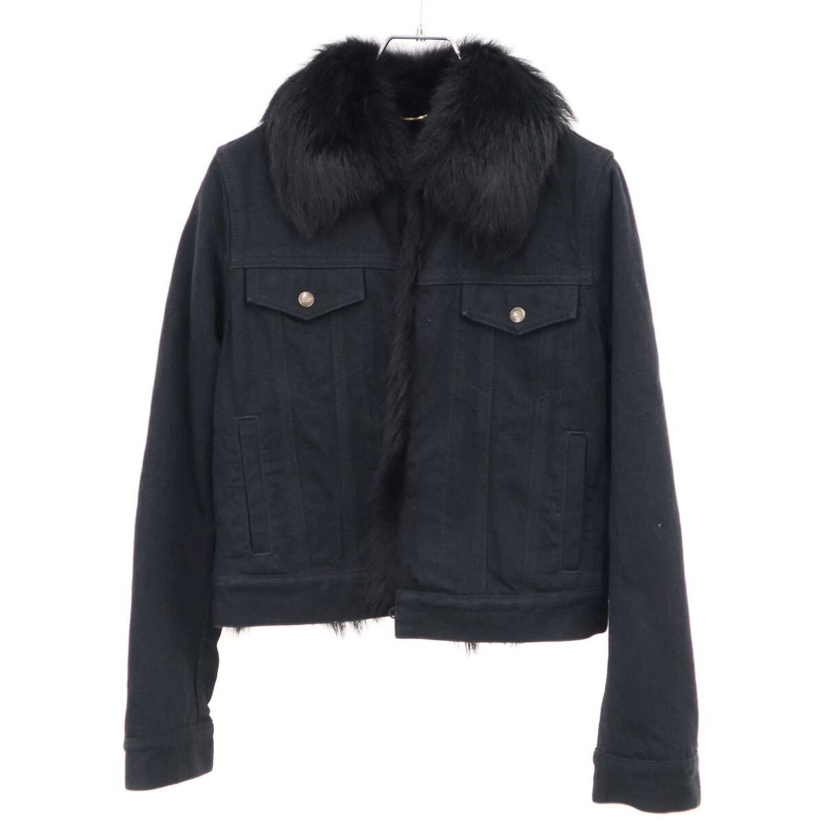 SAINT LAURENT PARIS サンローラン パリ フォックスファーデニムジャケット 588192 ブラック XS ITZJS1IPY247拍卖