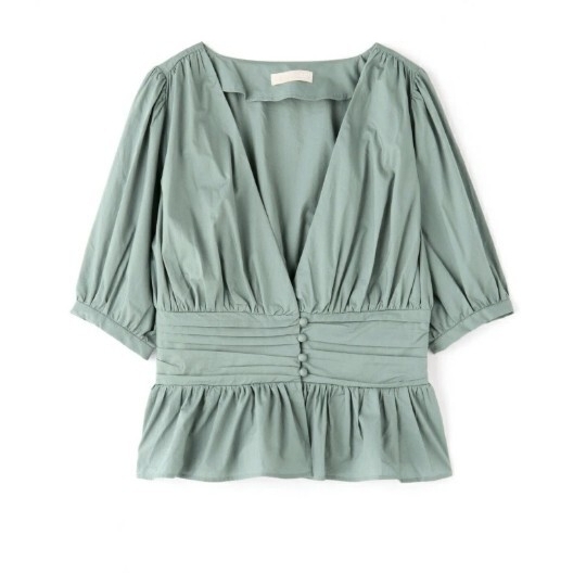 フリーズマート FREE'S MART トップス シャツ ウエストシェイプ5分袖ブラウス ブラウス ペプラムブラウス ミント ブルー 131-0110081拍卖