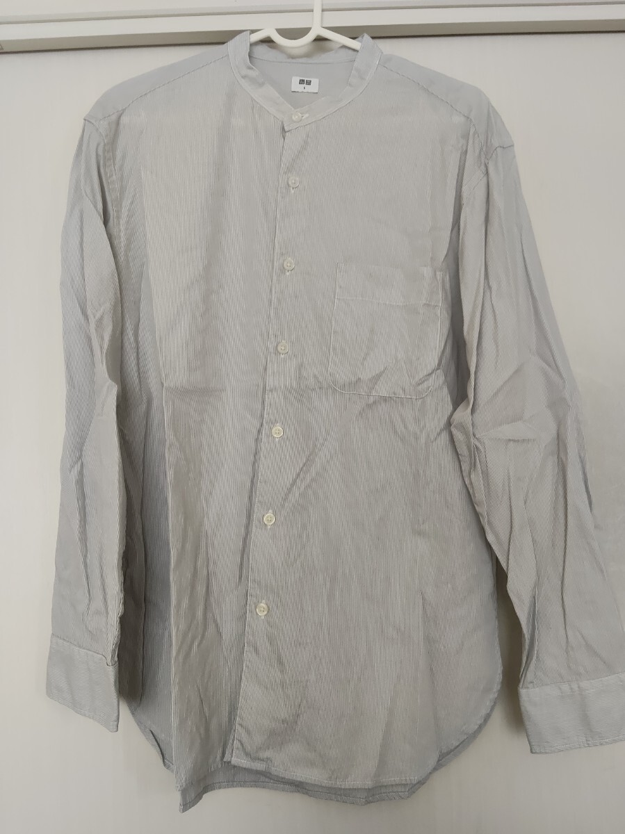 ユニクロ EFCストライプ スタンカラー シャツ 長袖 グレイ ストライプ 綿100% サイズS ¥2,990購入拍卖