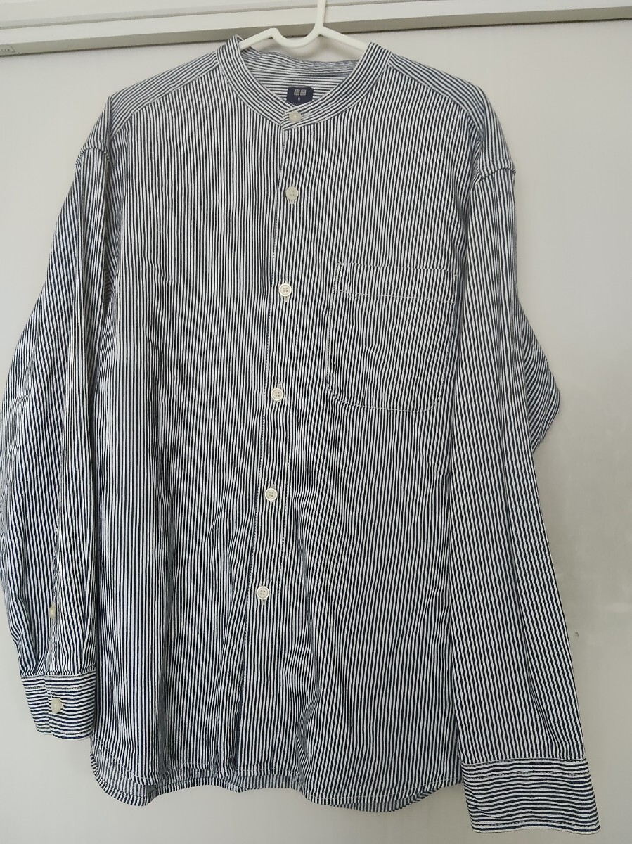 ユニクロ ヒッコリーオーバーサイズ シャツ 長袖 ブルー ストライプ 綿100% サイズM ¥2,990購入拍卖