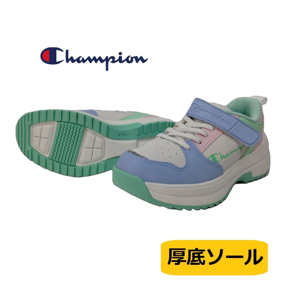 送料無料 新品即決 22.0cm チャンピョン J304 サックス/ホワイト 2E 女児 厚底 スニーカー ムーンスター キッズ マジック拍卖