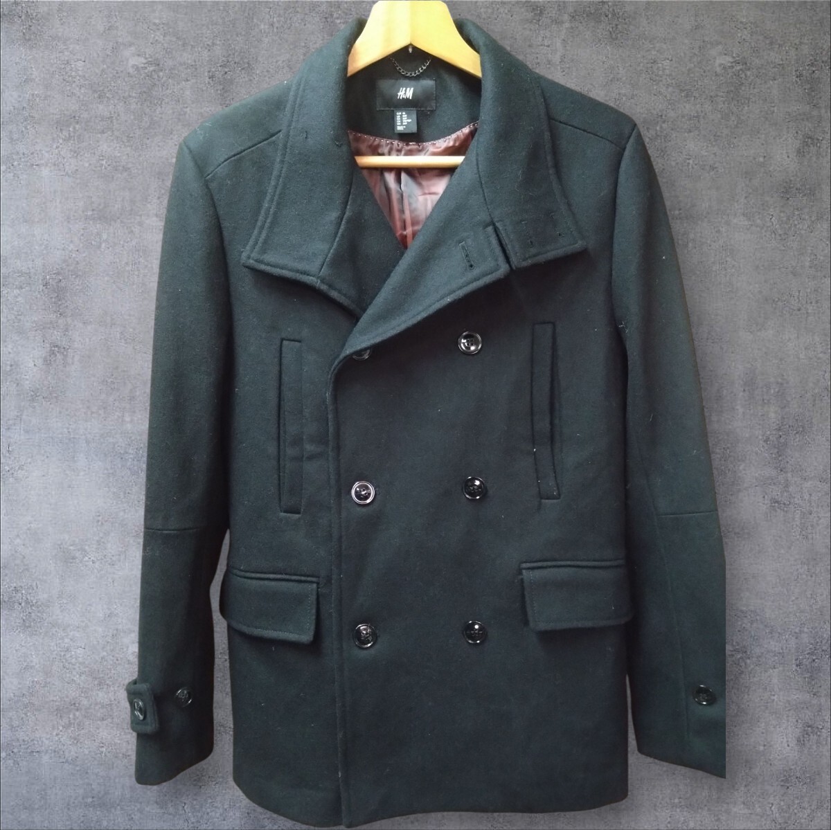 H&M ピーコート Pコート ダブルボタン ブラック ウール混 カジュアル シンプル 46 36R 170/92A M~Lサイズ ヤフオクにも多数出品拍卖