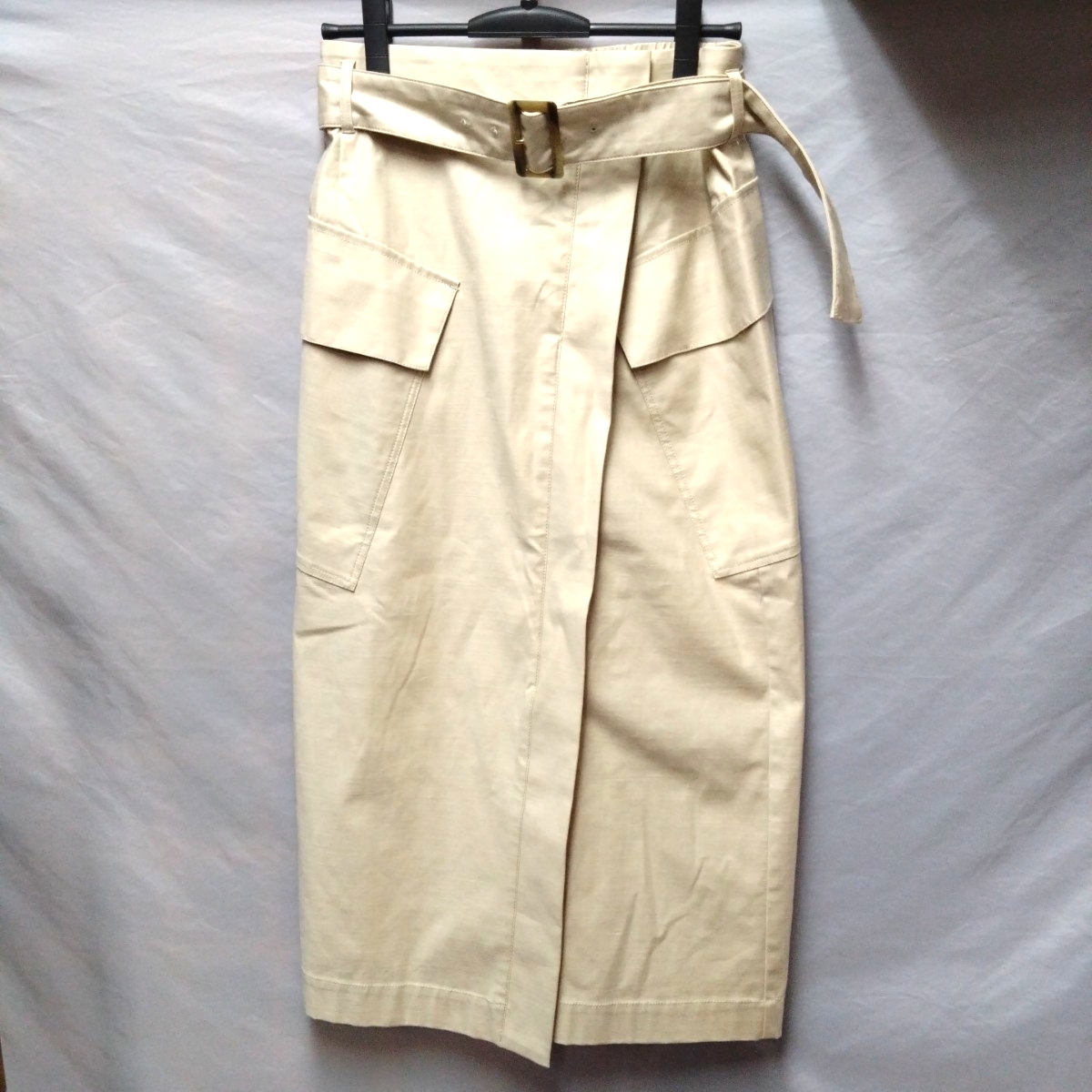 LOUNIE ルーニィ コットン ロング丈 タイト スカート サイズ40 ベージュ系 前スリット ベルト付 レディース ヤフオクにも多数出品拍卖