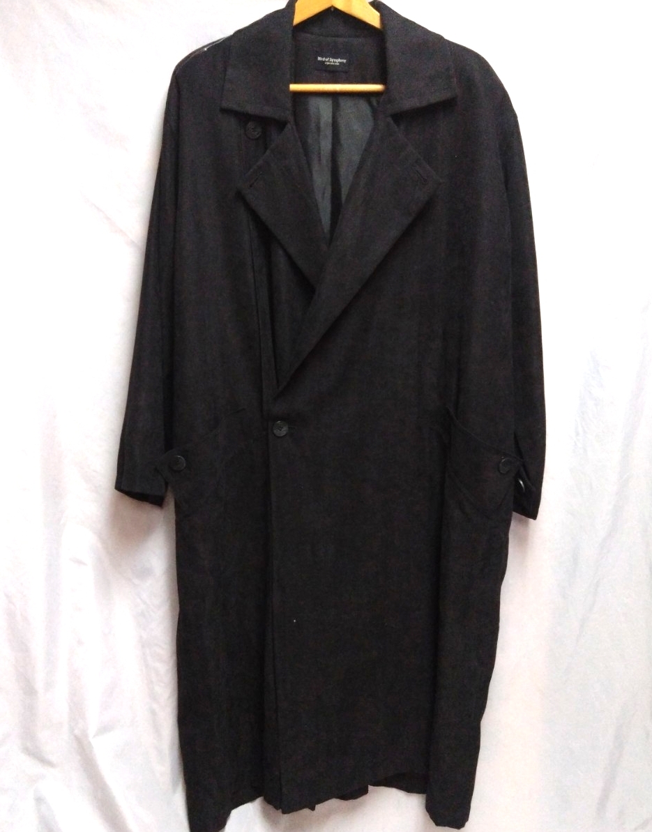 【大き目サイズ】 Bird of Symphony ダブル ロングコート 黒 スエード 2WAY 9ARサイズ ゆったり 大きめ バードオブシンフォニー拍卖
