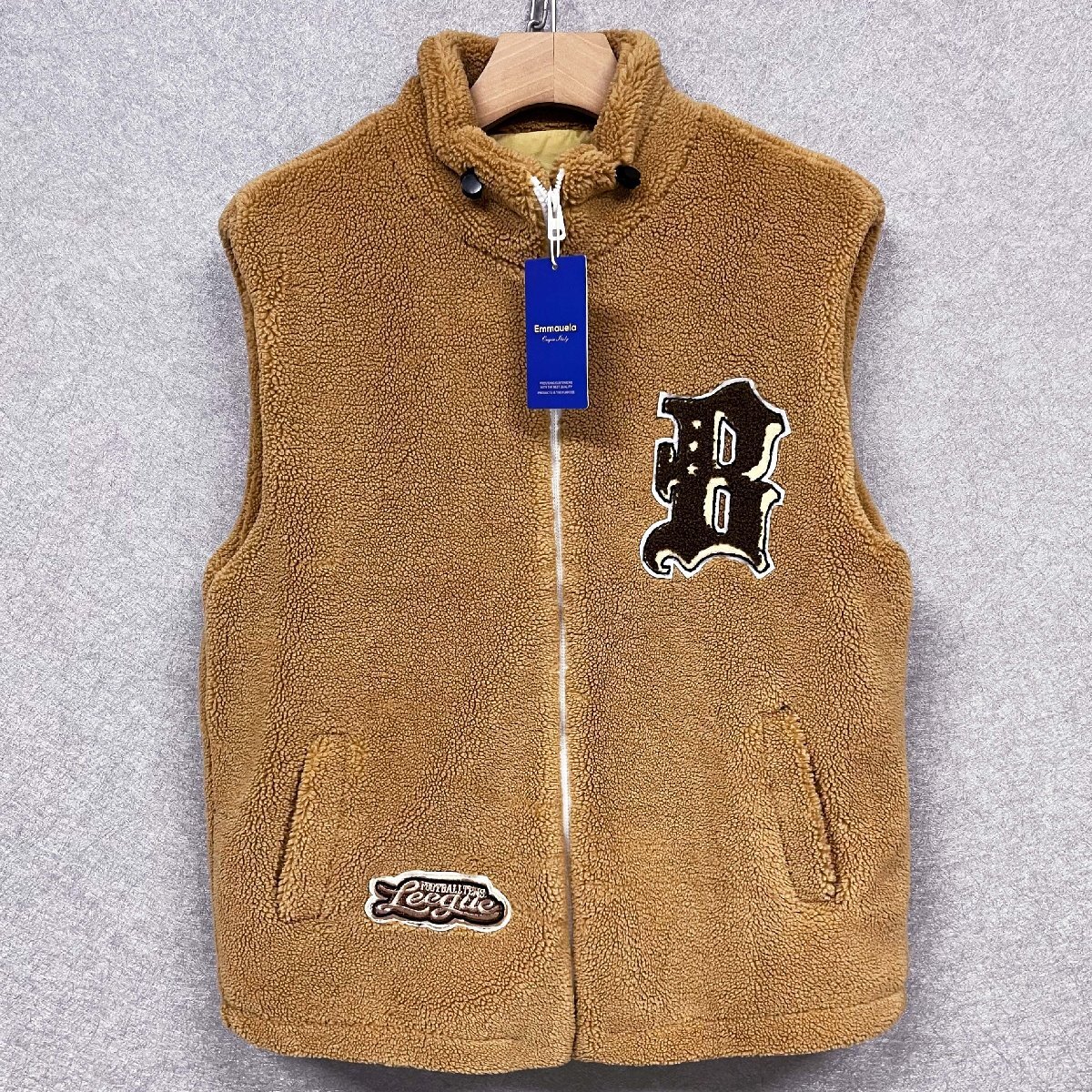 一枚限定 高級・ベスト 定価7万◆Emmauela・イタリア・ミラノ発◆上質ミンク混 柔らか 保温 サガラ刺繍 ボア ゆったり アウター 2XL/52拍卖