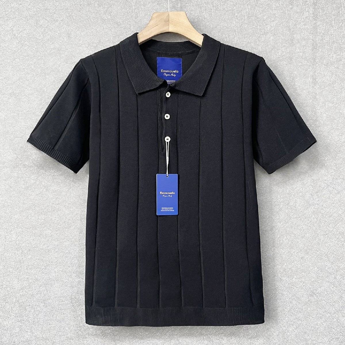定番・半袖ポロシャツ 定価2万◆Emmauela・イタリア・ミラノ発◆上質 薄手 通気 サマーニット カジュアル シック 通勤 通学 普段着 M/46拍卖