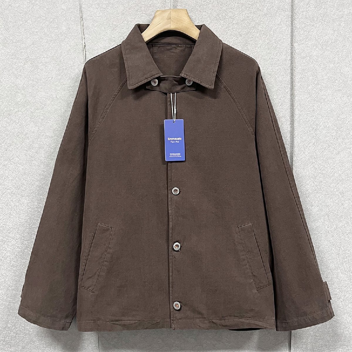 人気・長袖シャツ 定価4万◆Emmauela・イタリア・ミラノ発◆綿100% 柔らか 耐久 折り襟 無地 ゆったり ジャケット 開襟シャツ 春 M/46拍卖