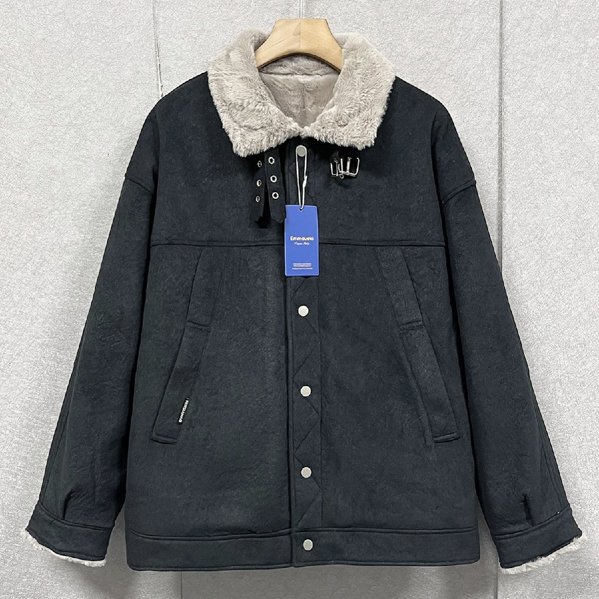 高級・ジャケット 定価7万◆Emmauela・イタリア・ミラノ発◆カシミア100% 柔らか 裏起毛 防寒 ふわふわ カジュアル ライダース 普段着 L拍卖