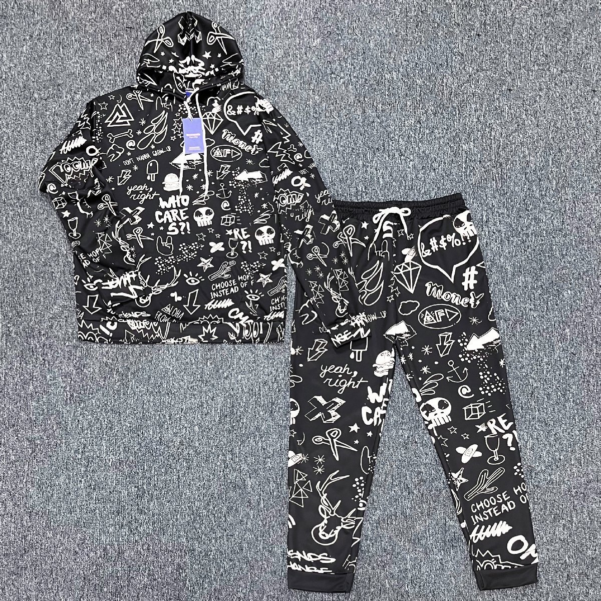 新作・上下セット 定価8万◆Emmauela・イタリア・ミラノ発◆薄手 速乾 総柄 パーカー ロングパンツ スウェットパンツ スポーツウェア XL/50拍卖