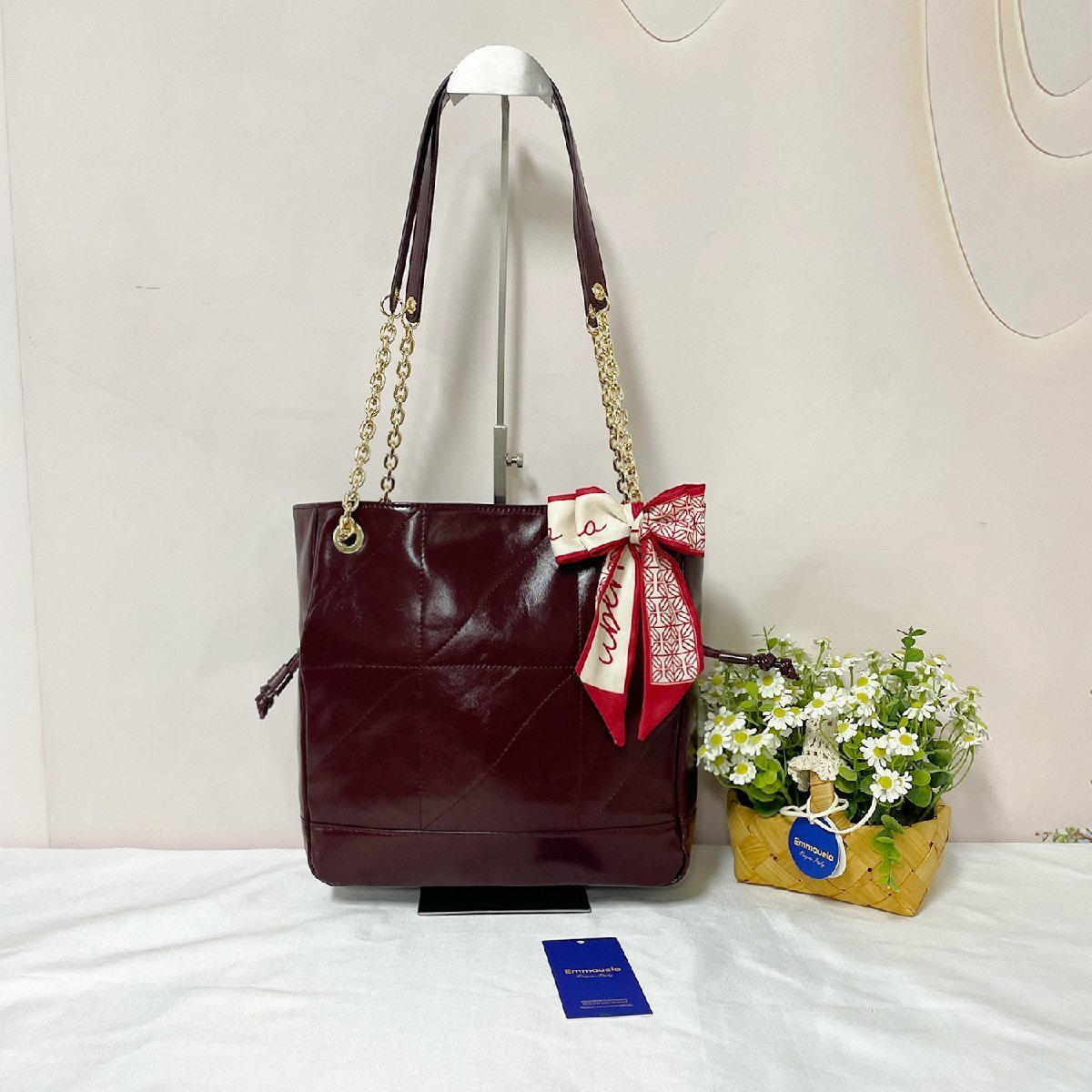 高級・トートバッグ 定価12万◆Emmauela・イタリア・ミラノ発◆上品 牛革 光沢感 ソフト シンプル 大容量 肩掛け OL 通勤 レディース拍卖