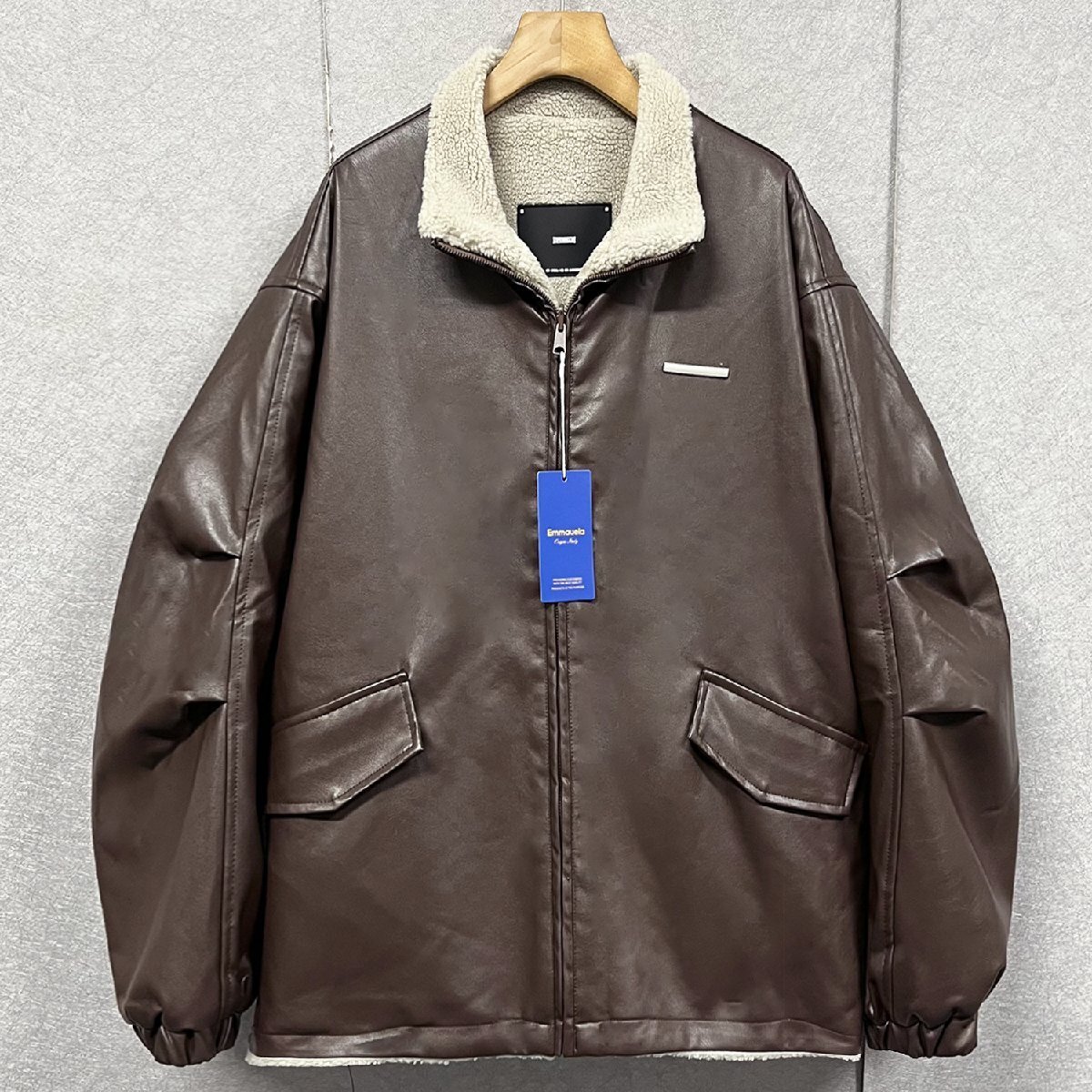 定番・レザージャケット 定価14万◆Emmauela・イタリア・ミラノ発◆羊革100% 本革 裏ボア リバーシブル 2WAY 革ジャン ライダース 秋冬L拍卖