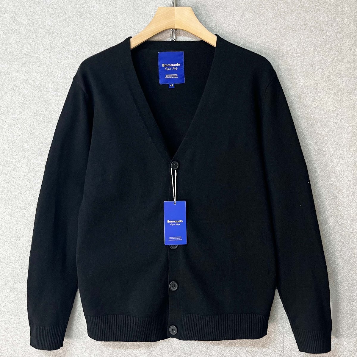上品・カーディガン 定価4万◆Emmauela・イタリア・ミラノ発◆ウール混 柔らか 無地 Vネック ニット トップス ジャケット メンズ M/46拍卖