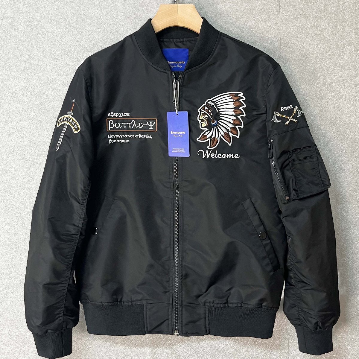 人気・フライトジャケット/MA-1 定価7万◆Emmauela・イタリア・ミラノ発◆快適 保温 INDIANS 豪華刺繍 個性 ブルゾン ジャケット 秋冬 L拍卖
