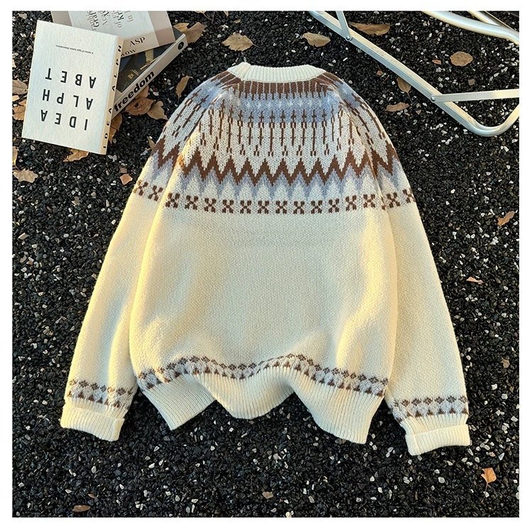 セーター ウール混紡 保温 柔らか ニット ヴィンテージ風 フェアアイル柄 トップス 秋冬 普段着 SIZE:M sfz03.1拍卖